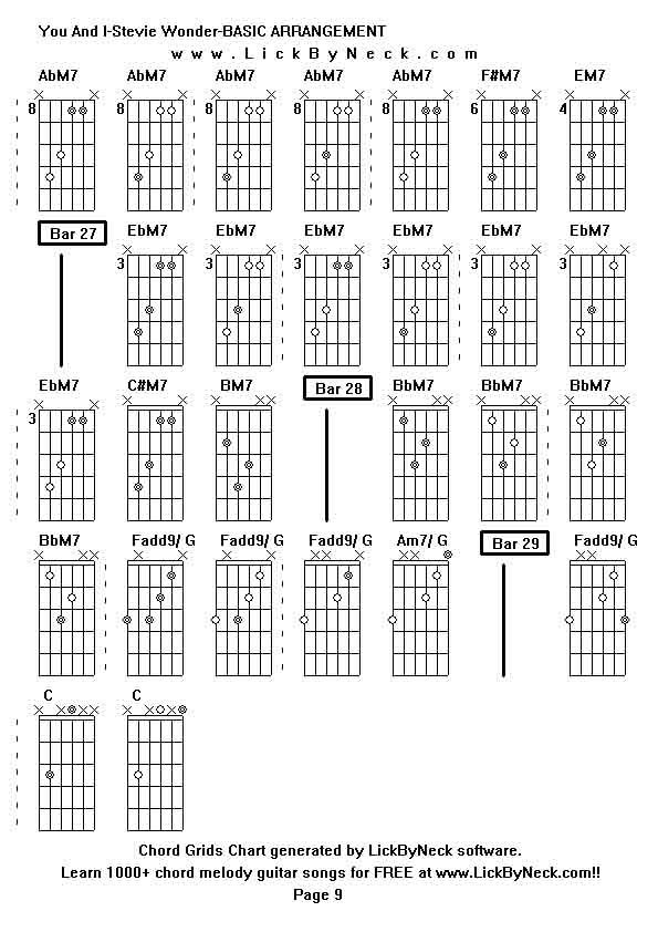 Chord Grids Chart of chord melody fingerstyle guitar song-You And I-Stevie Wonder-BASIC ARRANGEMENT,generated by LickByNeck software.